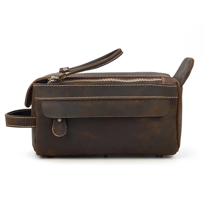 trousses de toilettes cuir marron homme