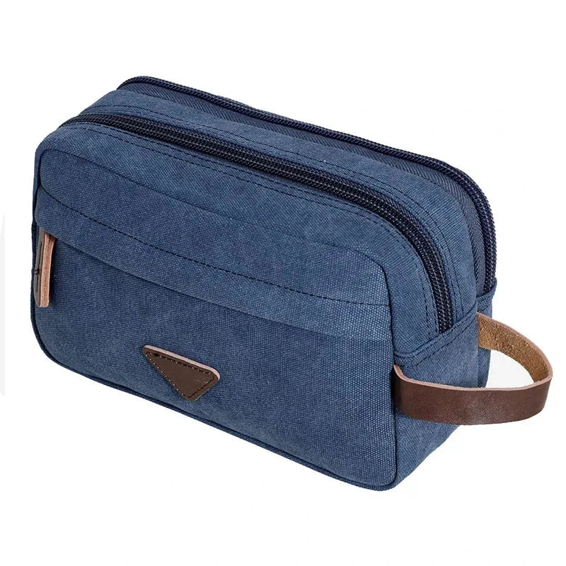 trousse de toilette 2 compartiments en toile vintage