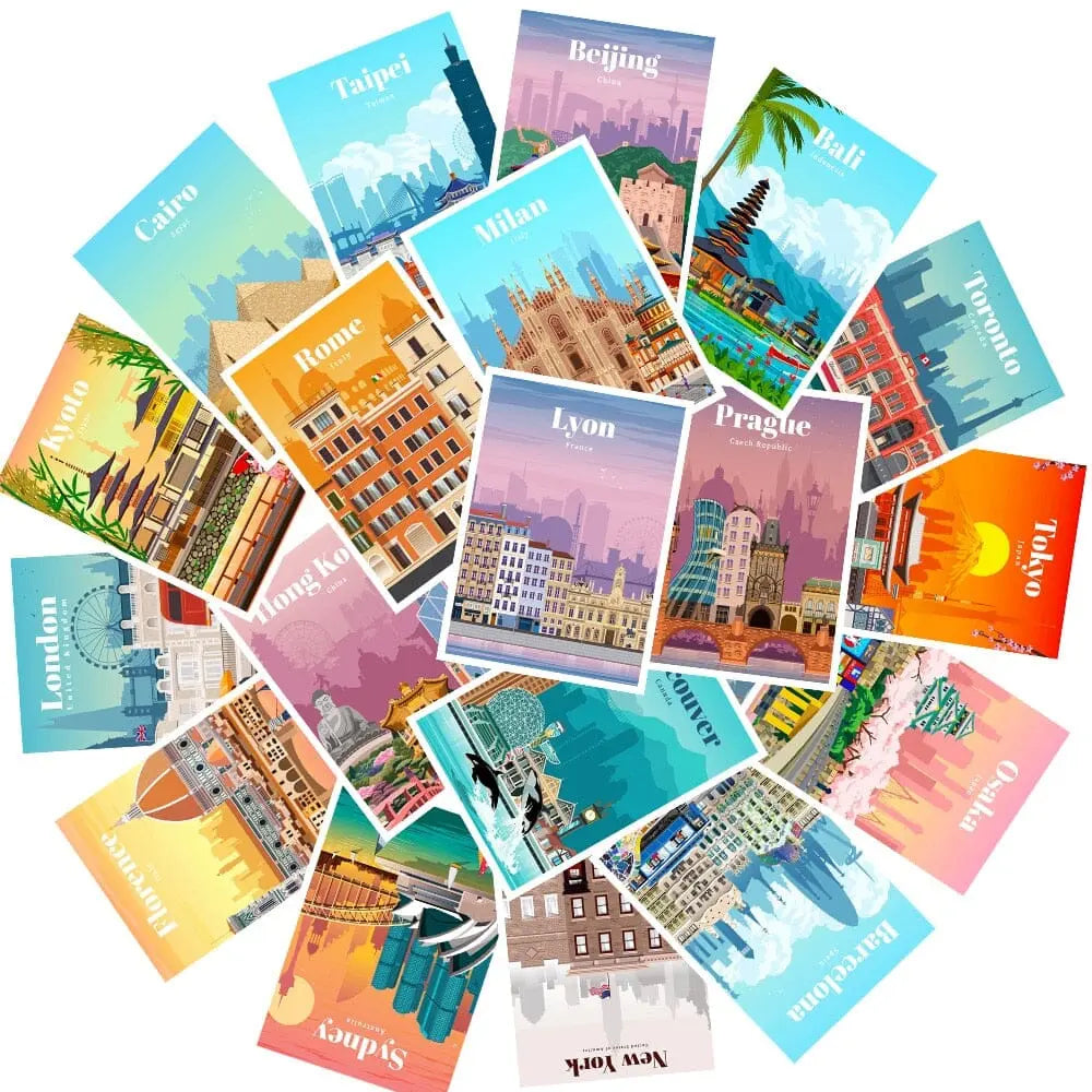 autocollant valise affiche de ville pack de 25