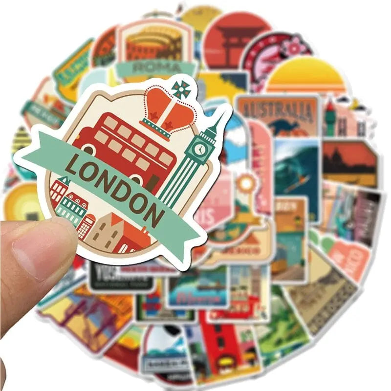 sticker voyage valise destinations pack de 50
