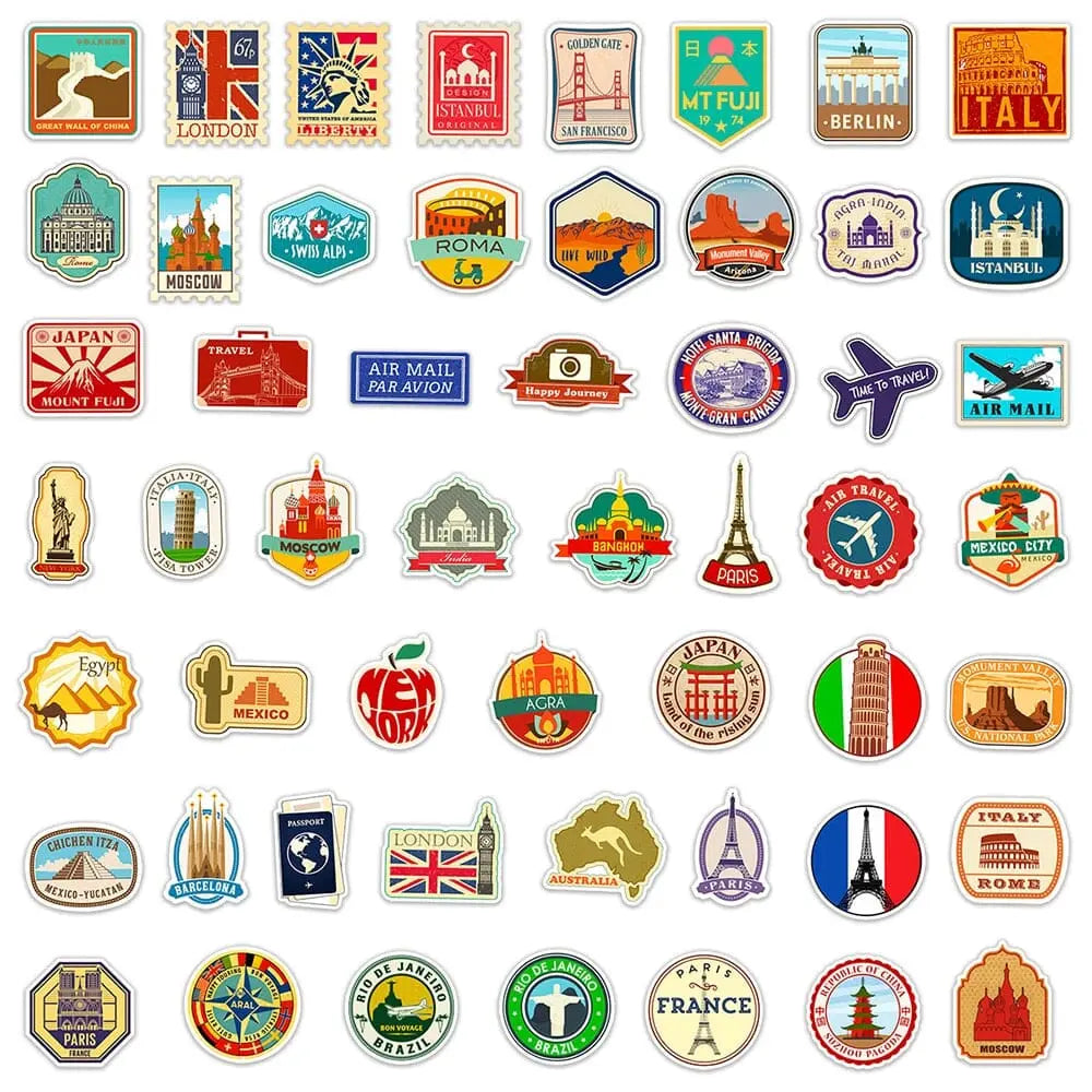 autocollants valise travel stickers pack de 50