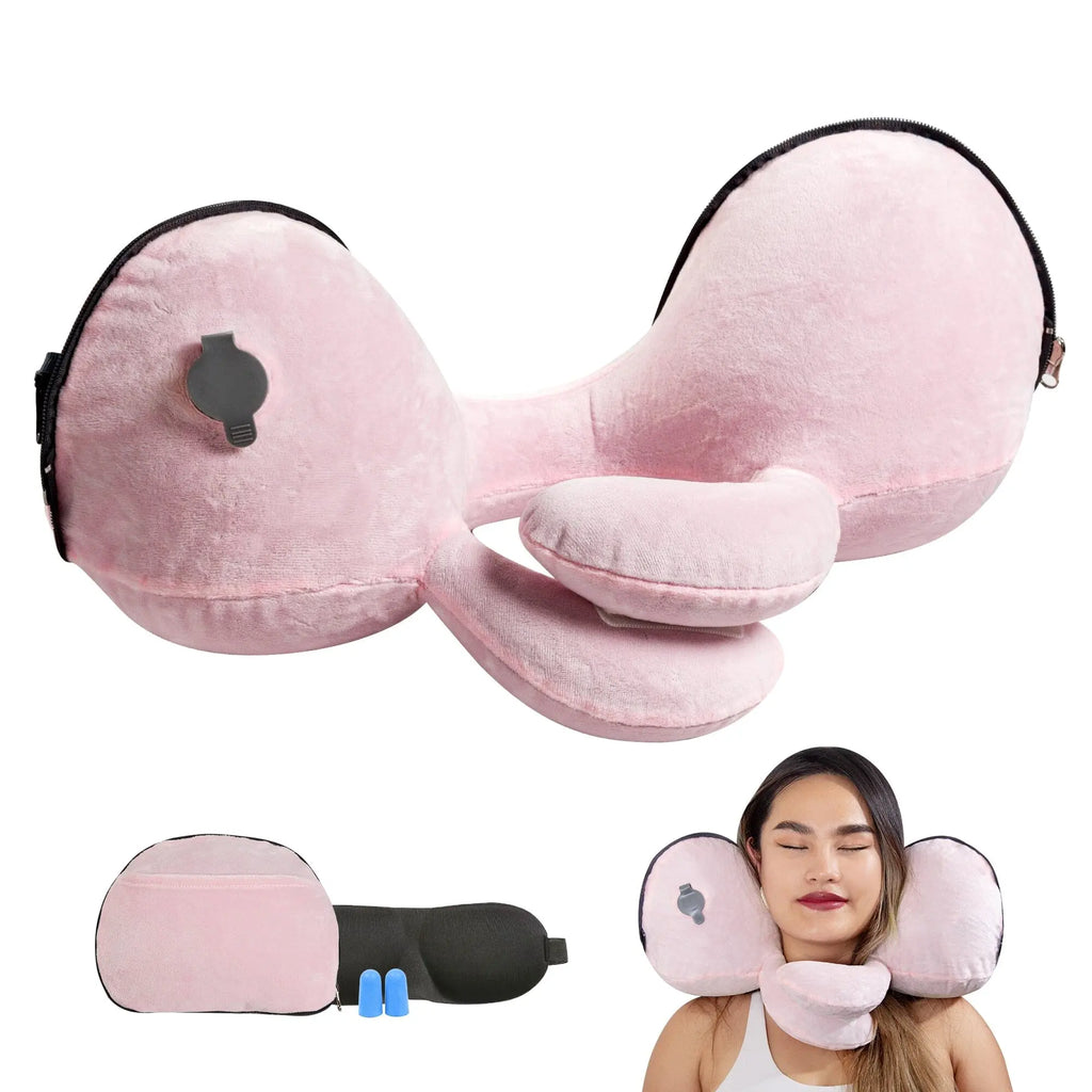 coussin gonflable de voyage rose tour de cou