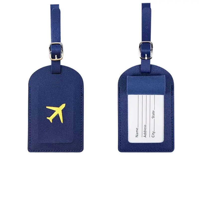 porte etiquette bagage avion doré