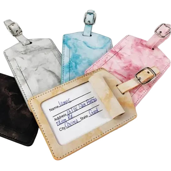 étiquettes bagage marbre