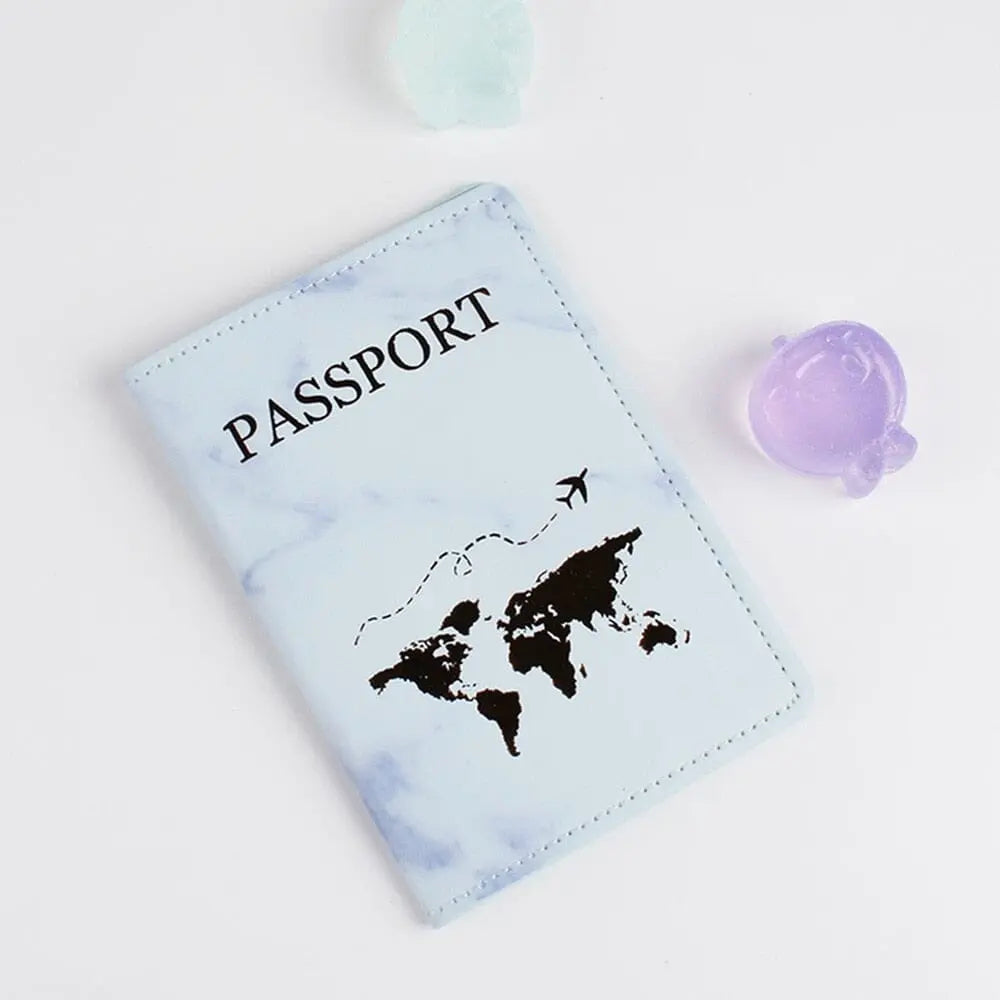 Étui Passeport Carte du Monde <br>Marbre Voyage Paisible
