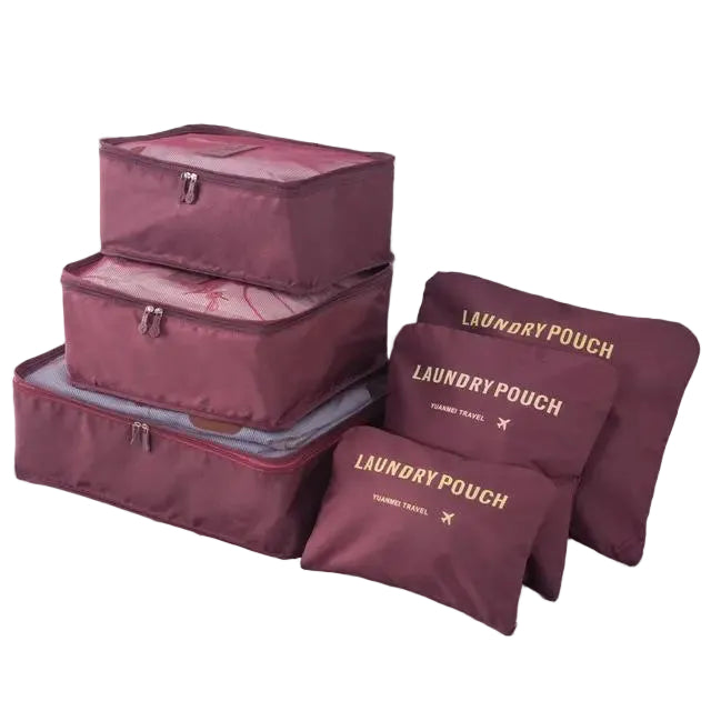 organisateur de valise bordeaux set 6 laundry pouch
