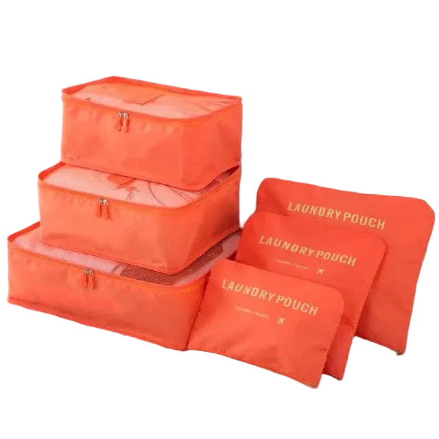 organisateur de valise orange set de 6 laundry pouch