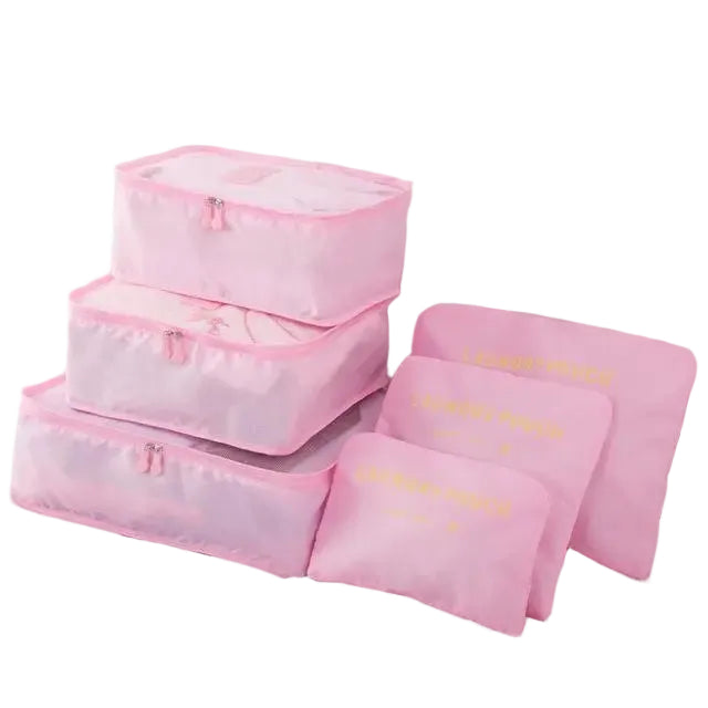 organisateur de valise rose set de 6 laundry pouch