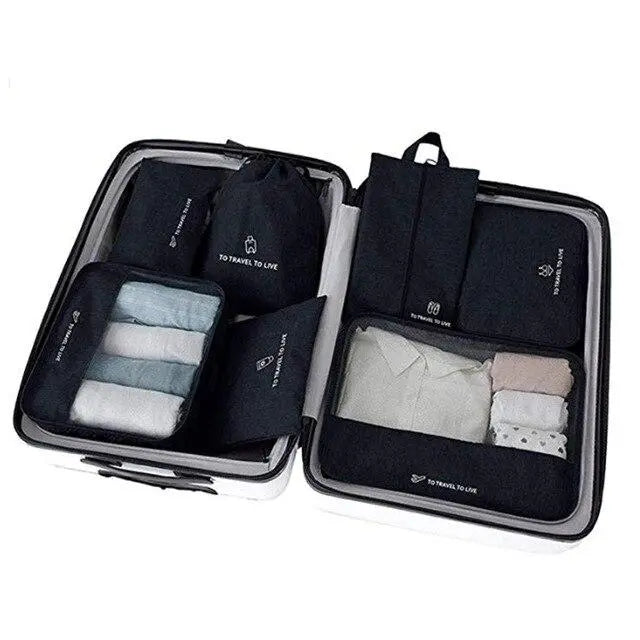 organisateur valise noir set de 7 to travel to live