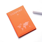 etui passeport carte mappemonde orange