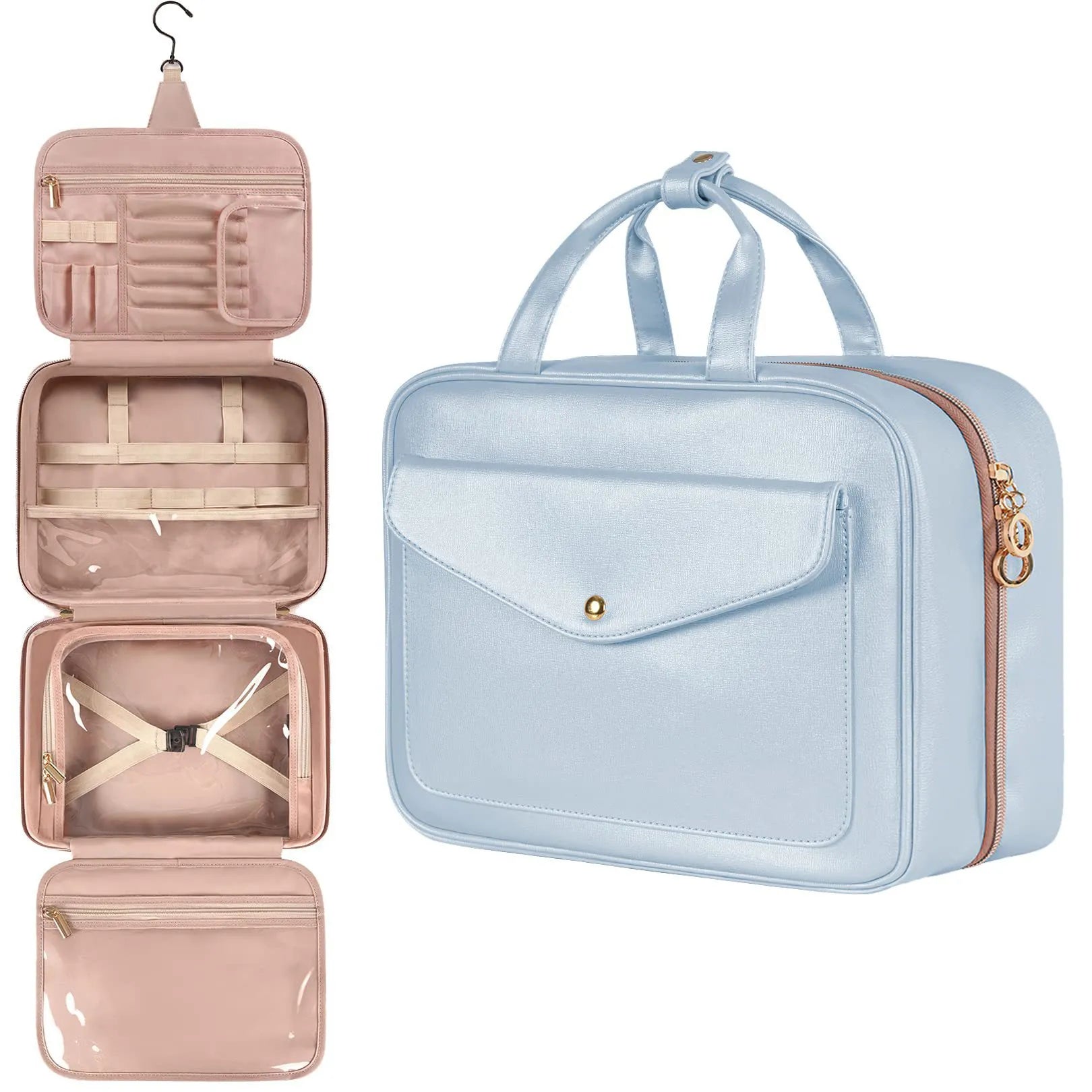 sac cosmetique de voyage femme bleu ciel