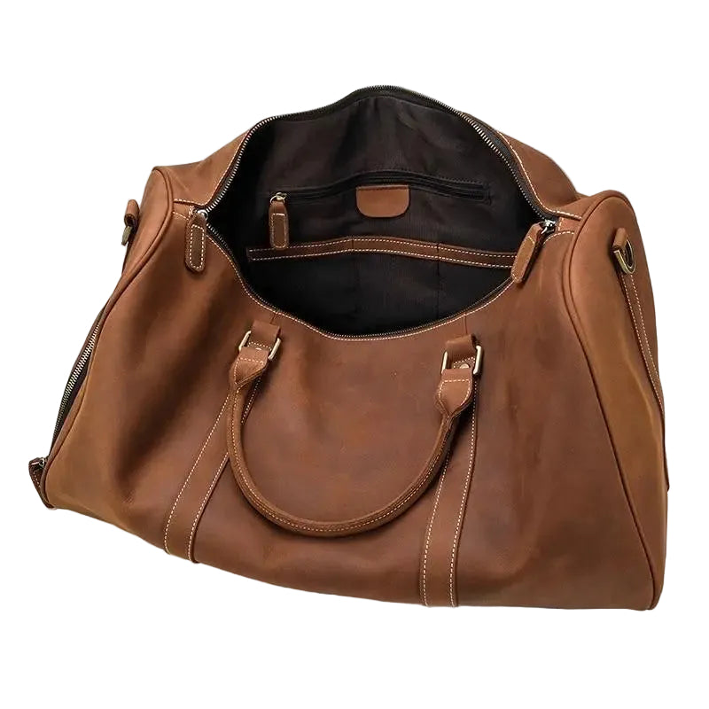 Sac de Voyage en Cuir <br>Vieilli Marron Voyage Paisible