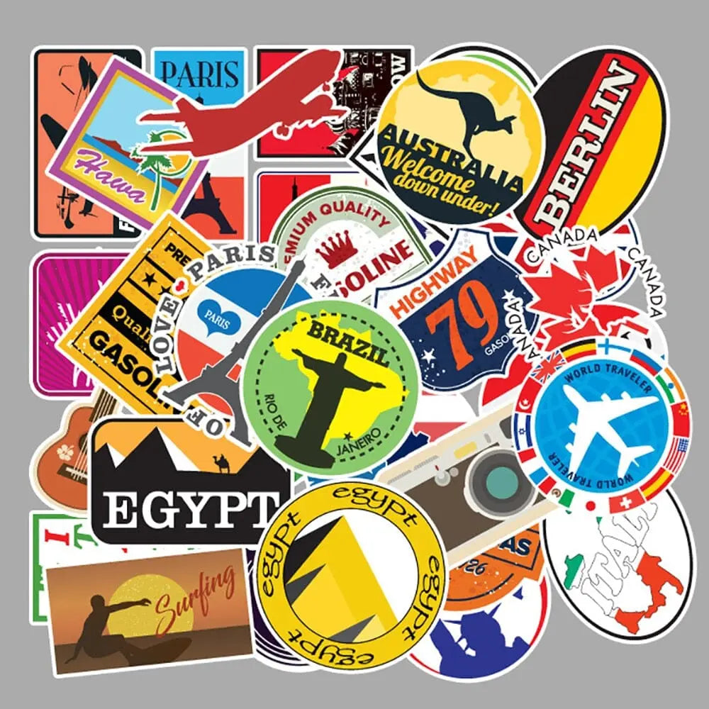 autocollant de valise voyages pack de 50