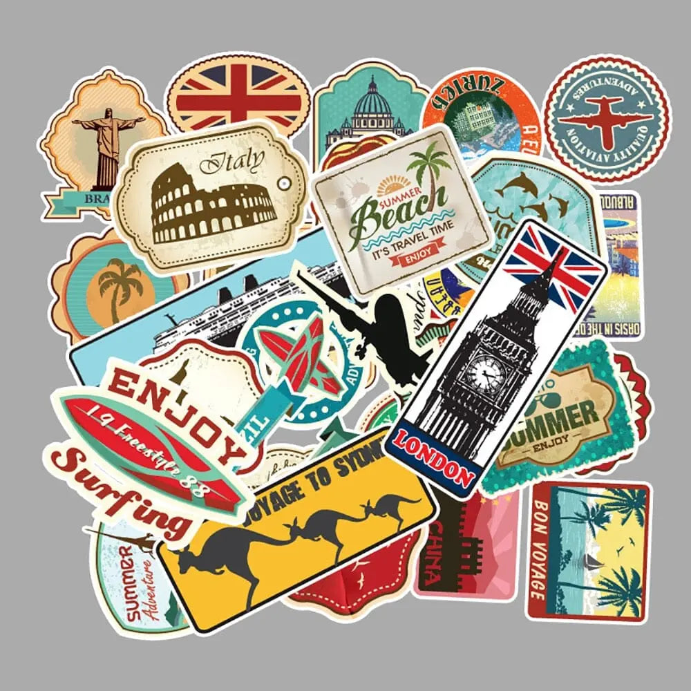 autocollants valise voyages pack de 50