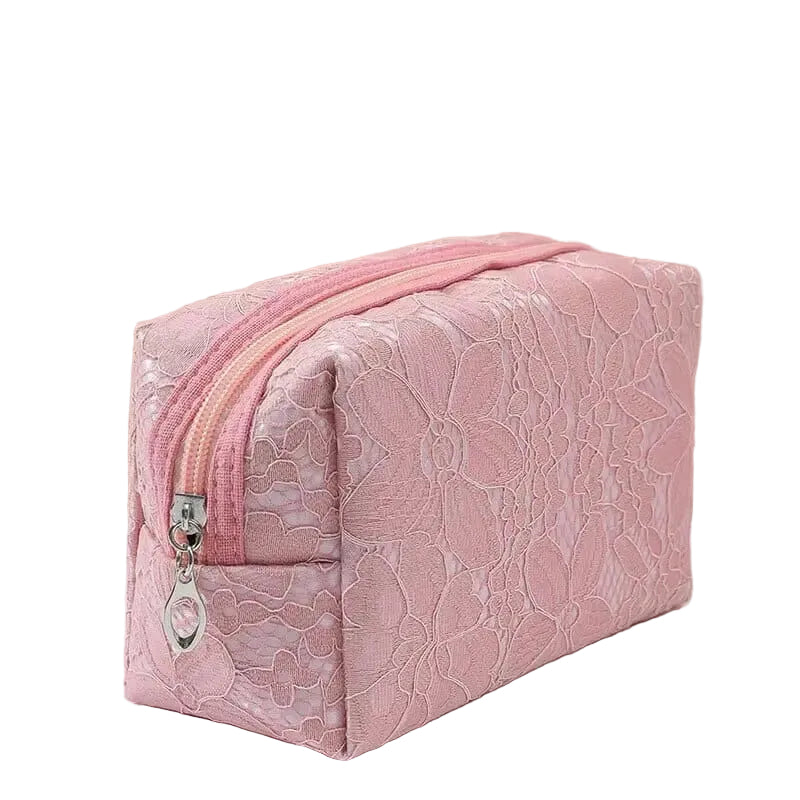 trousse de maquillage voyage motif dentelle rose