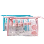 trousse de toilette transparente kit avion cabine complet 7 flacons