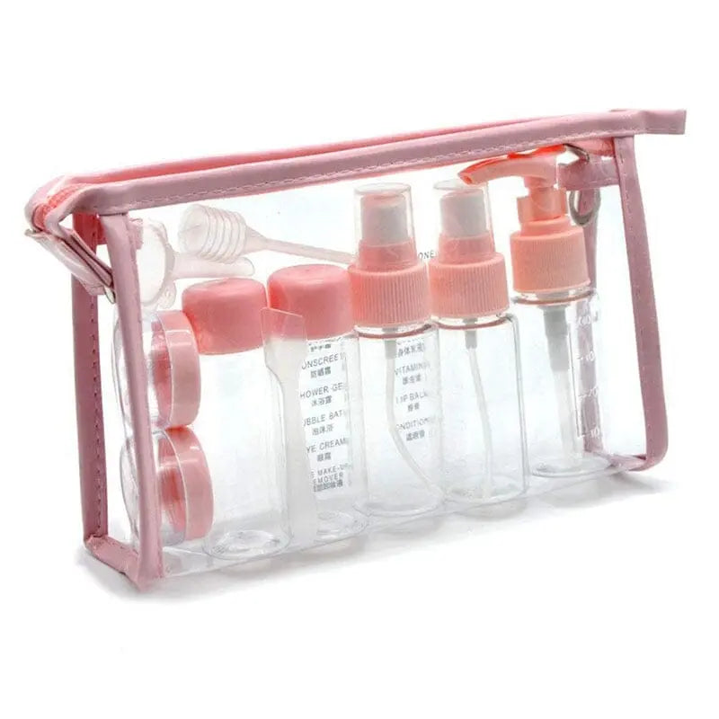 Trousse de Toilette Transparente <br>Kit Avion Complet (7 Flacons) Voyage Paisible